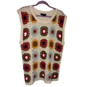 Art of Rhetoric Patchwork Crocheted Floral Sweater Vest  Size Large Cottagecore